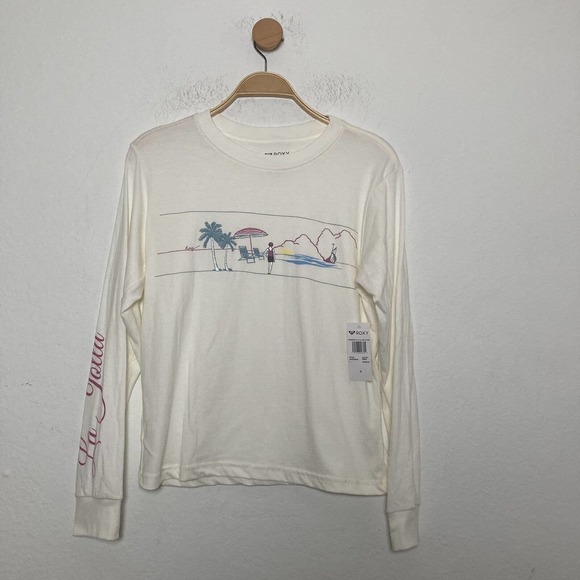 ROXY La Jolla Long Sleeve Crew Neck Pullover Tee in Cream Size Small (NWT) - Picture 6 of 12